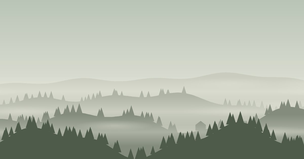Illustration of the Mormaço (hazy heat) atmosphere: hills in layers, mist and a small house